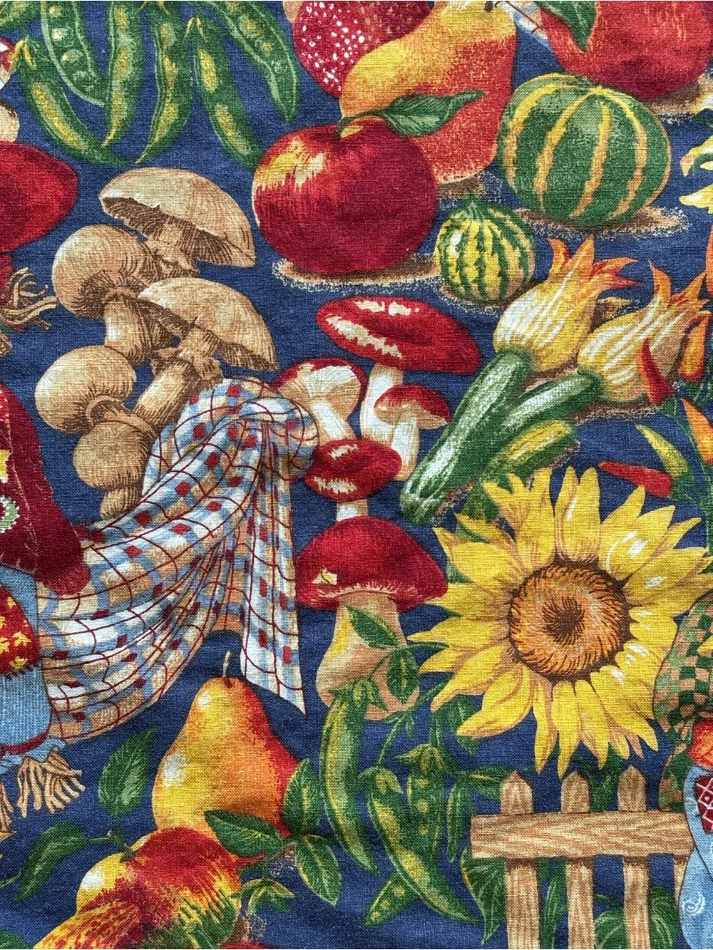 Vintage Joan Kessler Concord Fabric Tablecloth 47”x 41” Fall Sunflower Scarecrow